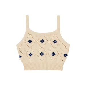 NWOT THE NEW SOCIETY Michaela Top - Cropped Knit Sweater Cream Navy S